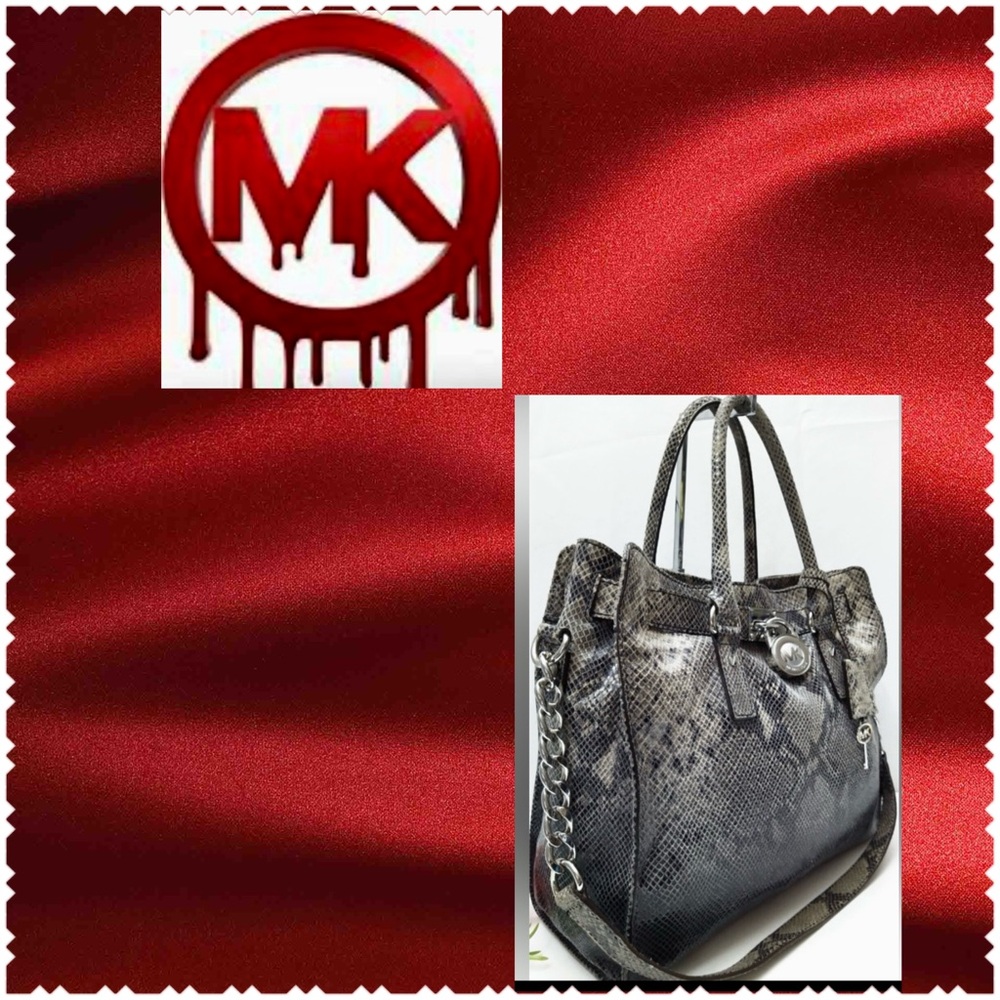 Michael Kors Ombré Hamilton Gray Leather Snakeskin Embossed Satchel Shoulder Bag - Picture 11 of 11